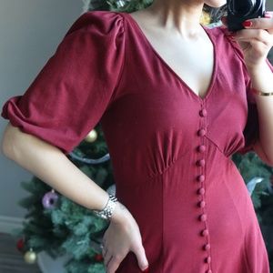 (S/4) Elegant red cotton midi dress, eShakti